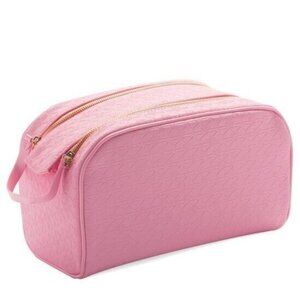 Large Pink Star Cosmetics Double Zip Makeup Bag, Pink, Big Travel Toiletry Carry